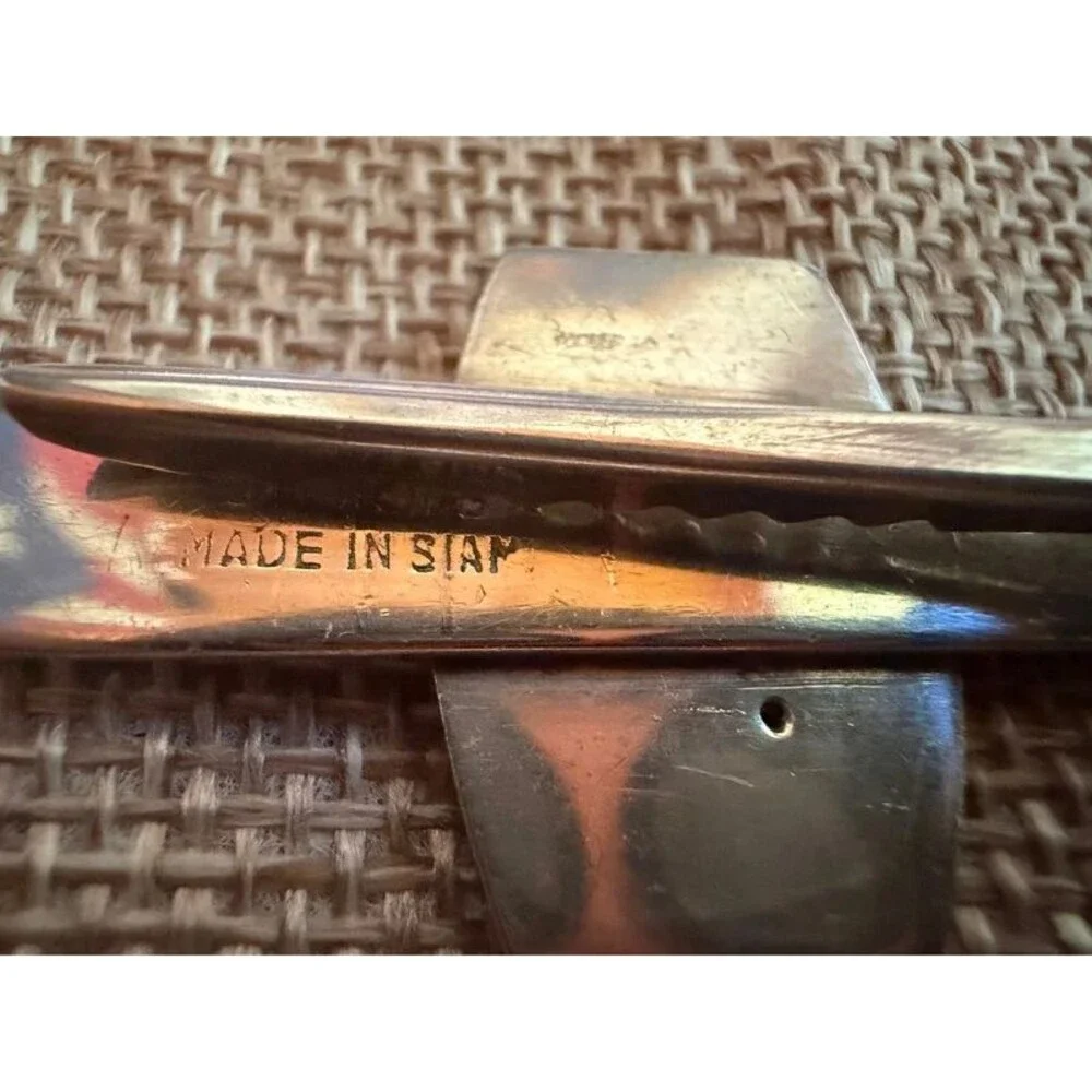 Vintage Mid-Century Siam Sterling Silver Niello Tie Clip, Amfarco Signed